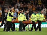 Wolverhampton Wanderers' Bruno Jordao is stretchered off after sustaining an injury on September 25, 2019