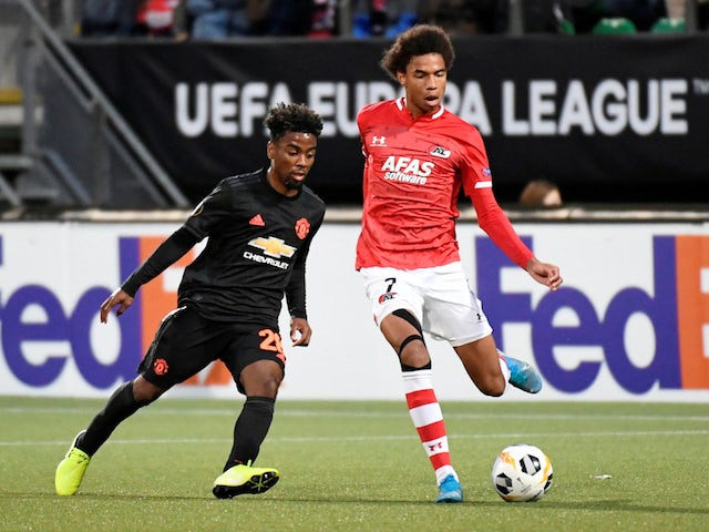Manchester United's Angel Gomes in action with AZ's Calvin Stengs in the Europa League on October 3, 2019