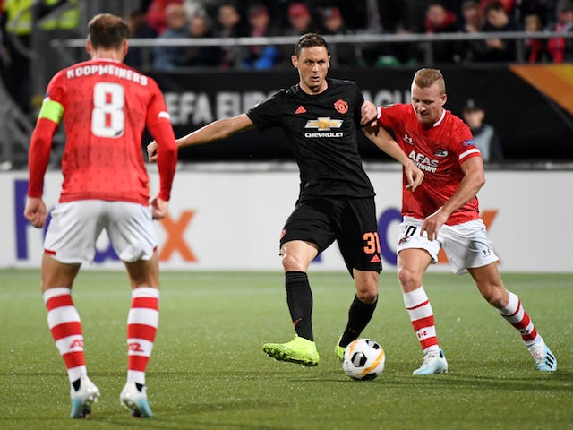 Manchester United's Nemanja Matic in action with AZ's Dani de Wit in the Europa League on October 3, 2019