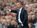 Leicester City manager Brendan Rodgers gestures on his return to Anfield on October 5, 2019