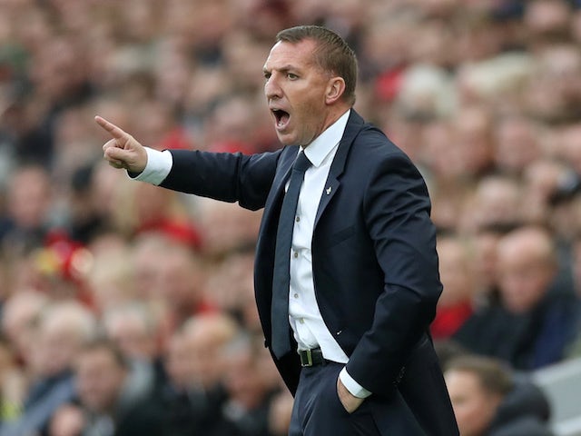 Leicester City manager Brendan Rodgers gestures on his return to Anfield on October 5, 2019