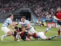 England's George Ford scores their fourth try against Argentina on October 5, 2019