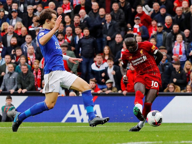 Liverpool's Sadio Mane scores their first goal against Leicester on October 5, 2019
