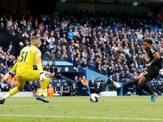 Wolverhampton Wanderers' Adama Traore scores their first goal against Manchester City on October 6, 2019