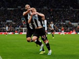 Newcastle United's Matty Longstaff celebrates scoring against Manchester United in the Premier League on October 6, 2019