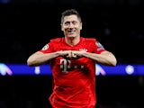 Robert Lewandowski celebrates scoring for Bayern Munich on October 1, 2019