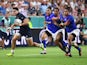 Scotland's Sean Maitland scores their first try against Samoa at the Rugby World Cup on September 30, 2019