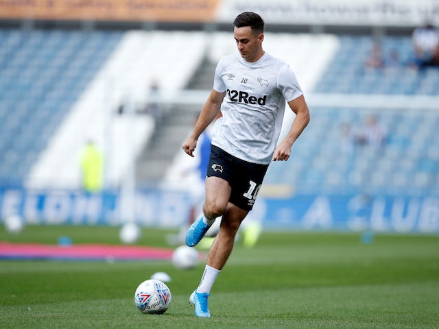Tom Lawrence in action for Derby County on August 5, 2019