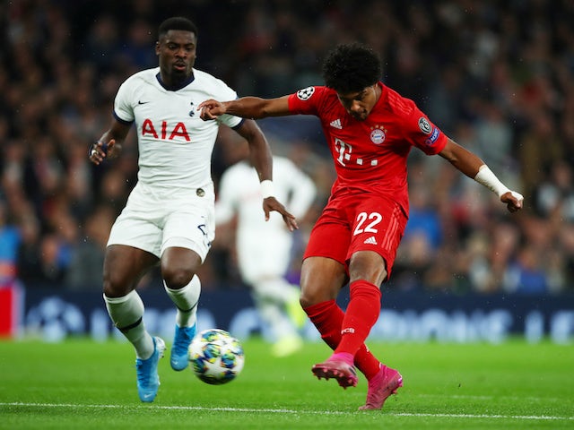 Bayern Munich's Serge Gnabry shoots at goal during the match against Tottenham Hotspur on October 1, 2019
