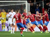 Czech Republic's Jakub Brabec celebrates scoring against England in their Euro 2020 qualifier on October 11, 2019