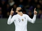 France's Olivier Giroud celebrates scoring their first goal against Iceland on October 11, 2019