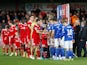 The players shake hands before the match between Accrington and Ipswich on October 20, 2019