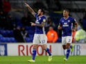 Cardiff City's Lee Tomlin celebrates scoring their first goal against Sheffield Wednesday on October 18, 2019