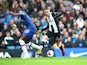 Miguel Almiron takes on Kurt Zouma during the Premier League game between Chelsea and Newcastle United on October 19, 2019