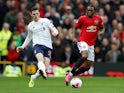 Andrew Robertson and Aaron Wan-Bissaka in action during the Premier League game between Manchester United and Liverpool on October 20, 2019