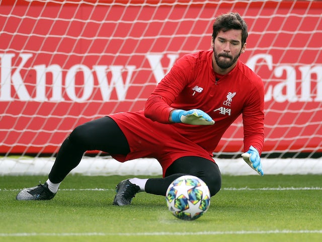 Alisson during a Liverpool training session on October 22, 2019