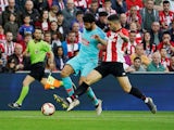 Athletic Bilbao's Unai Nunez in action with Atletico Madrid's Diego Costa in La Liga on March 16, 2019