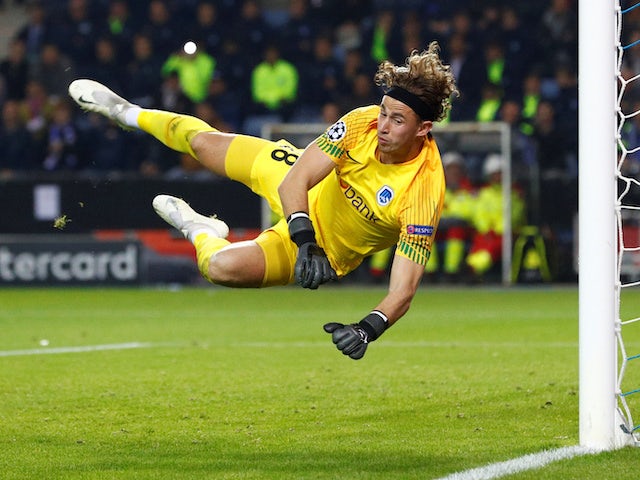 Gaetan Coucke is forced into action during the Champions League game between Genk and Liverpool on October 23, 2019