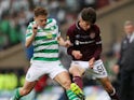 Hearts defender Aaron Hickey battles with Celtic's James Forrest in the 2018-19 Scottish Cup final in May 2019