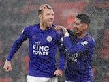 Jamie Vardy celebrates with Ayoze Perez after scoring for Leicester City on October 25, 2019