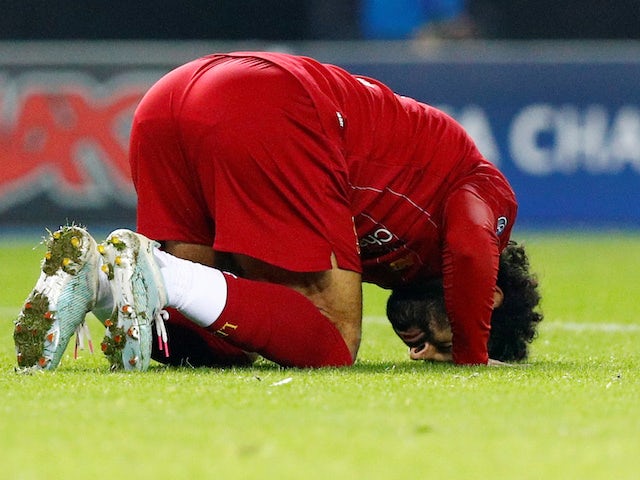 Mohamed Salah celebrates his goal during the Champions League game between Genk and Liverpool on October 23, 2019