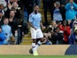 Manchester City's Raheem Sterling celebrates scoring their fifth goal and completing his hat-trick on October 22, 2019