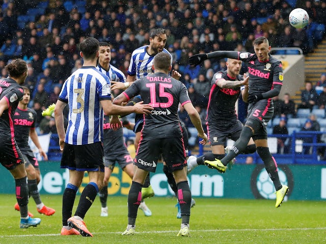Sheffield Wednesday's Atdhe Nuhiu heads at goal against Leeds on October 26, 2019