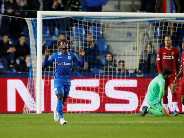 Stephen Odey pulls one back during the Champions League game between Genk and Liverpool on October 23, 2019