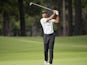 Tiger Woods shoots on the 9th hole during the second round of the Zozo Championship, a PGA Tour event, at Narashino Country Club in Inzai, Chiba on October 26, 2019