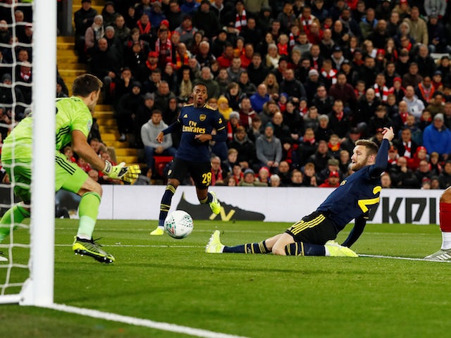 Arsenal's Shkodran Mustafi scores an own goal and the first for Liverpool on October 30, 2019