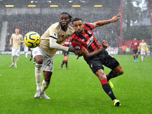 Bournemouth's Callum Wilson in action with Manchester United's Aaron Wan-Bissaka in the Premier League on November 2, 2019