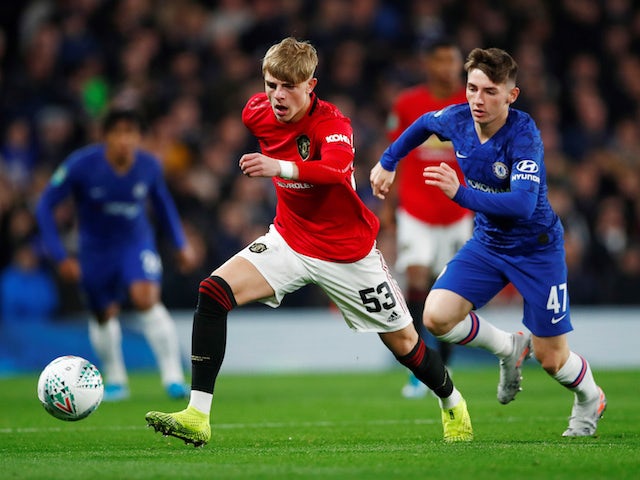 Manchester United's Brandon Williams in action with Chelsea's Billy Gilmour in the EFL Cup on October 30, 2019