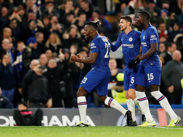 Chelsea's Michy Batshuayi celebrates scoring against Manchester United in the EFL Cup on October 30, 2019