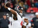 Houston Texans quarterback Deshaun Watson (4) throws a pass during the second half of the game between the Jacksonville Jaguars and the Houston Texans during an NFL International Series game at Wembley Stadium on November 3, 2019