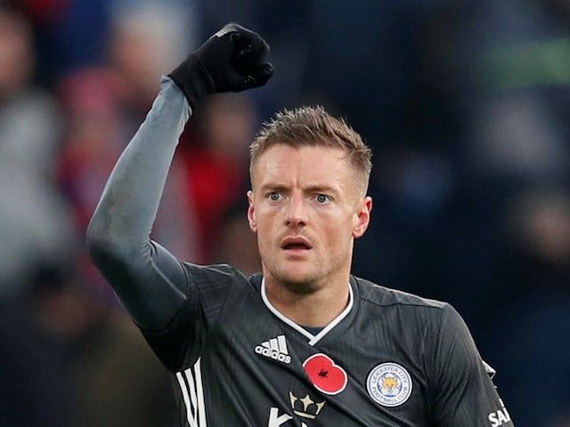 Leicester City's Jamie Vardy celebrates scoring their second goal against Crystal Palace on November 3, 2019