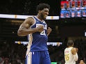 Philadelphia 76ers center Joel Embiid (21) celebrates after a victory against the Atlanta Hawks at State Farm Arena on October 29, 2019