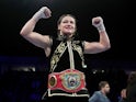 Katie Taylor celebrates after winning the fight on November 2, 2019