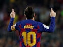 Barcelona's Lionel Messi celebrates scoring their fourth goal on October 29, 2019