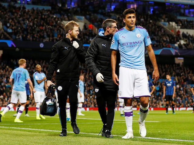 Manchester City's Rodri is substituted off after sustaining an injury on October 22, 2019
