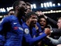Chelsea's Reece James celebrates scoring their fourth goal with Fikayo Tomori, Willian and teammates on November 5, 2019
