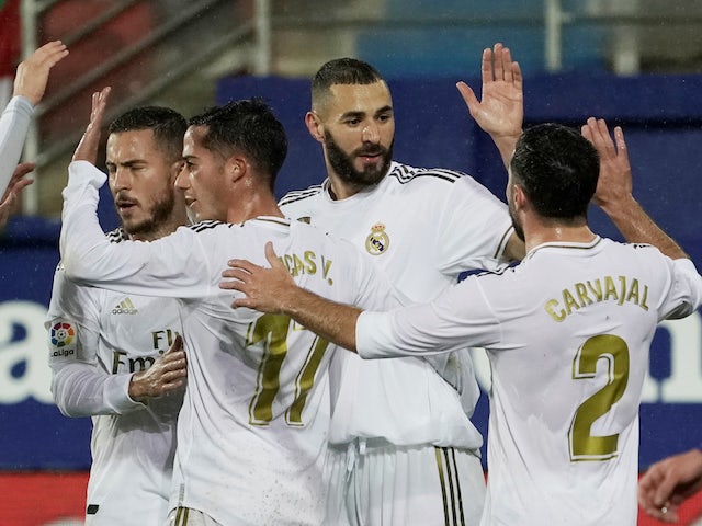 Karim Benzema celebrates scoring for Real Madrid on November 9, 2019
