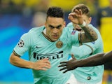 Inter Milan's Lautaro Martinez celebrates scoring their first goal against Borussia Dortmund on November 5, 2019