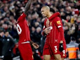Fabinho celebrates opening the scoring for Liverpool on November 10, 2019