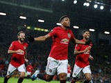 Manchester United's Anthony Martial celebrates scoring their second goal on November 7, 2019