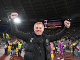 Celtic manager Neil Lennon celebrates at the end of the match against Lazio on November 7, 2019