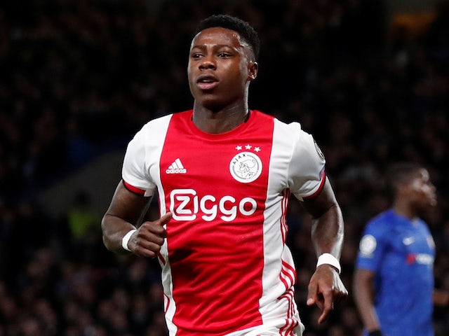 Ajax's Quincy Promes celebrates scoring their second goal against Chelsea on November 5, 2019