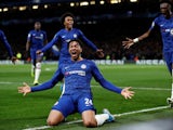 Chelsea's Reece James celebrates scoring their fourth goal with teammates on November 5, 2019