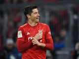 Robert Lewandowski celebrates scoring for Bayern Munich on November 9, 2019
