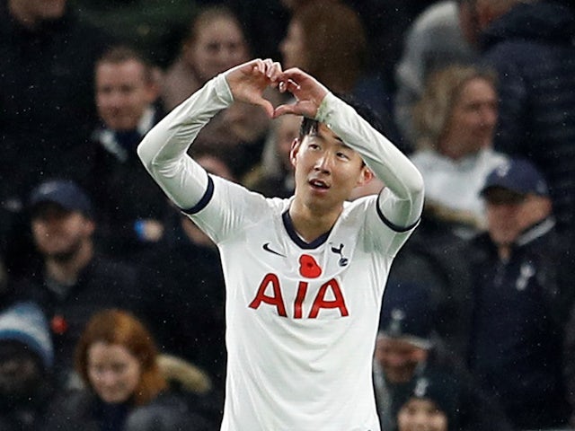 Tottenham Hotspur's Son Heung-min celebrates scoring their first goal on November 9, 2019