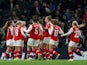 Arsenal's Kim Little celebrates scoring their first goal with teammates on November 17, 2019